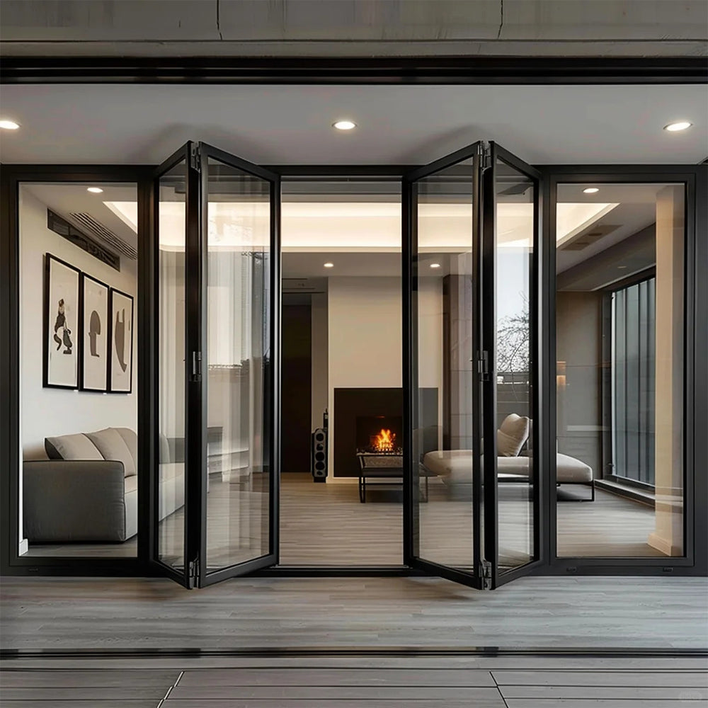 Custom Accordion Front Doors Folding Exterior Interior Aluminum Sliding Double Glass Garden Door Home Decor Custom Panel