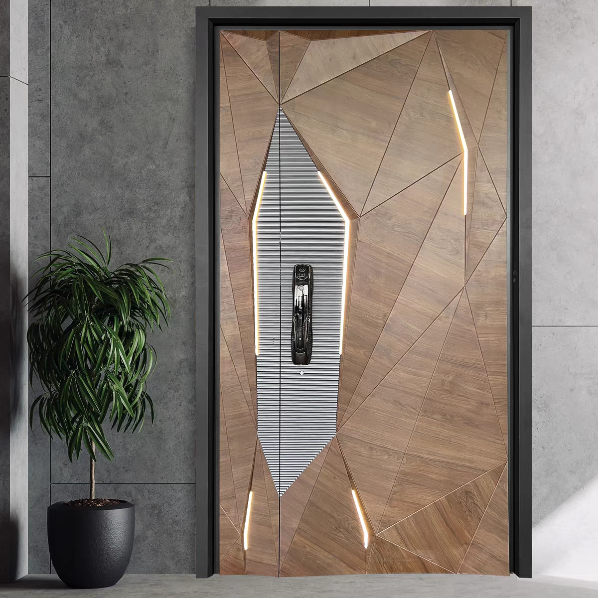 Custom Entrance Doors With Light Strip 1.5S.q Exterior Gate Entry Door Aluminum Front Casement Door Panel Home Decor