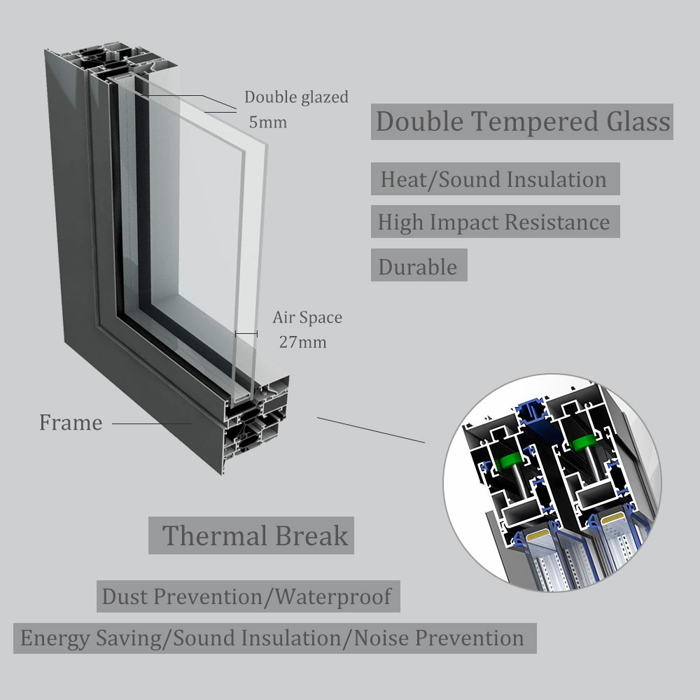 Custom 1.8mm Thermal Break Aluminum Profile Alloy Frame Accordion Door Custom-made Double-glazed Tempered Glass Folding Door