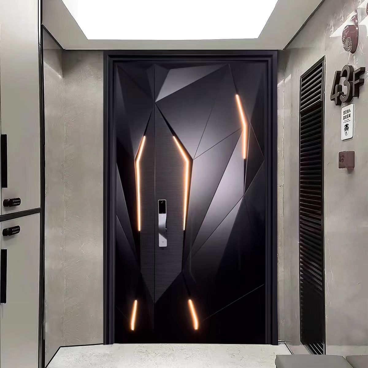 Custom Entrance Doors With Light Strip 1.5S.q Exterior Gate Entry Door Aluminum Front Casement Door Panel Home Decor