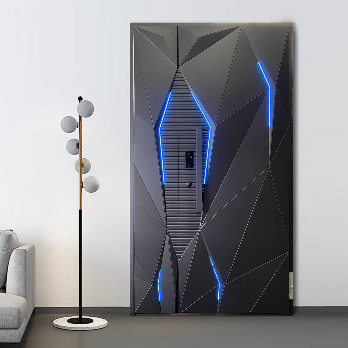 Custom Entrance Doors With Light Strip 1.5S.q Exterior Gate Entry Door Aluminum Front Casement Door Panel Home Decor