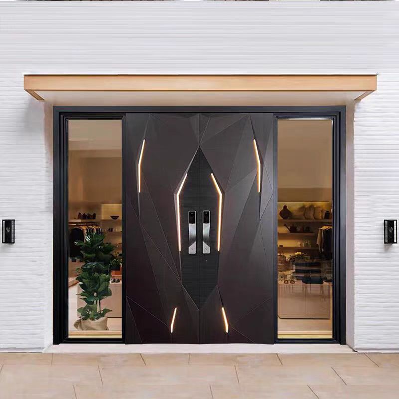 Custom Entrance Doors With Light Strip 1.5S.q Exterior Gate Entry Door Aluminum Front Casement Door Panel Home Decor